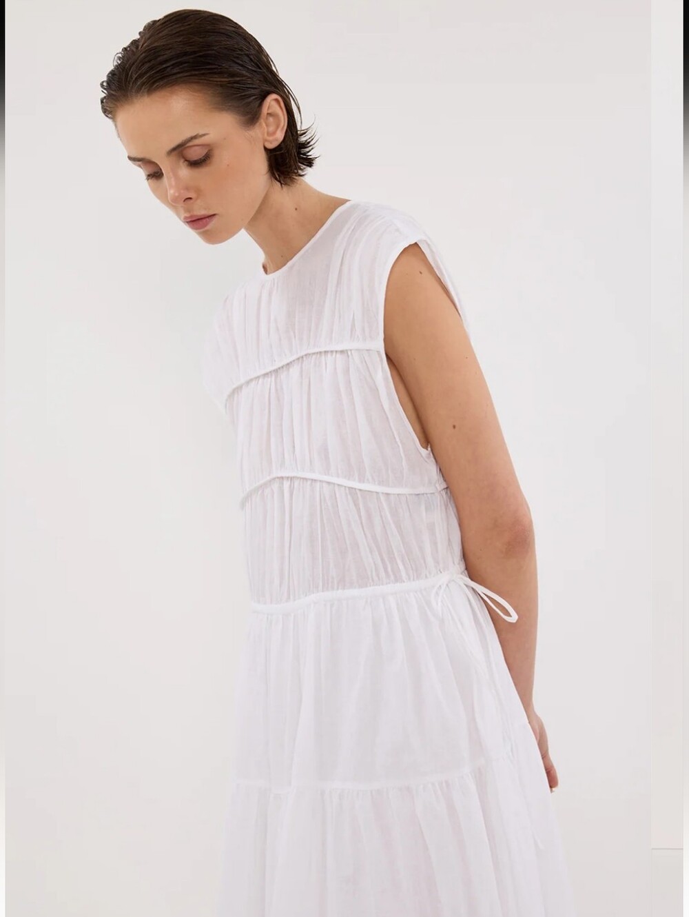 DISSH Flynn White Linen/Cotton Maxi Dress Sz 4 Vacation Costal Beach Cottagecore - Picture 3 of 13